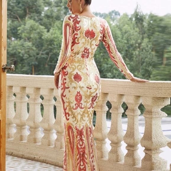 Glamorous Multicolored Sequined Mermaid Maxi Formal Gown - Picture 7 of 16